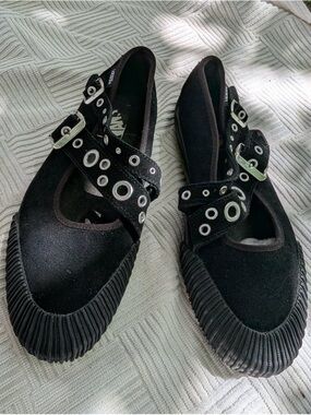 Vans Black Mary Jane Flats with Grommet Straps